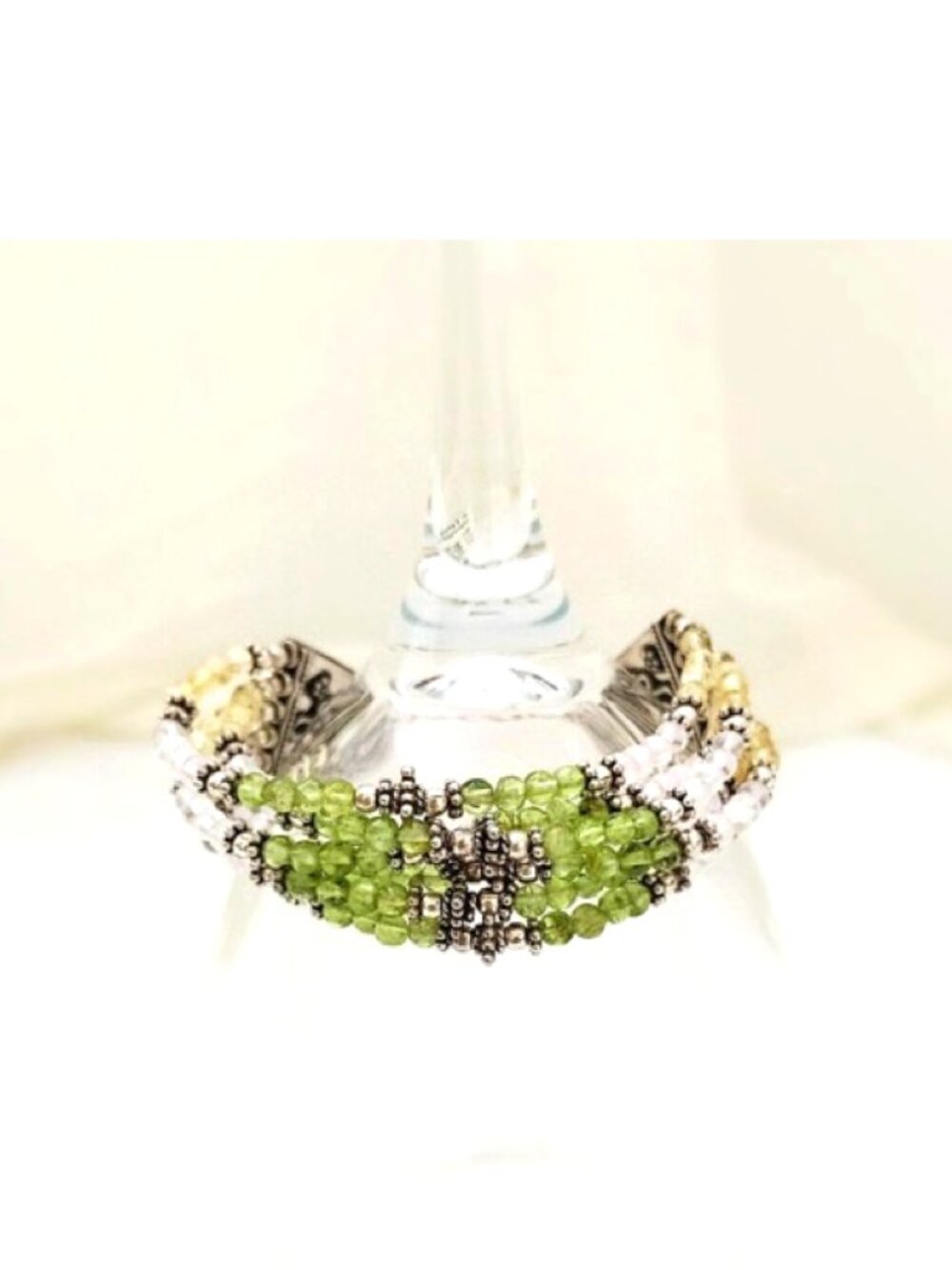 Natural Peridot (br13) Citrine Topaz Bracelet 925 Silver 6-strand S Clasp